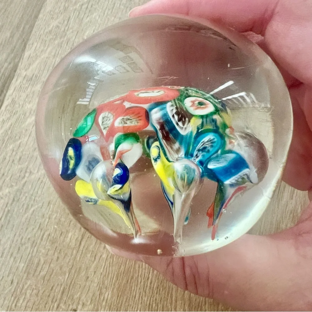 Vintage Italian Murano Art‎ Glass Millefiori Paperweight Multi-color Flowers